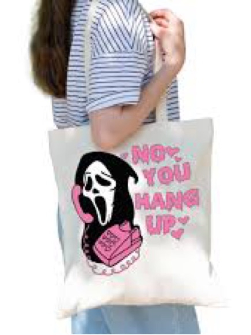Source Unknown Cream Tote with Pink and Black Scream Graphic